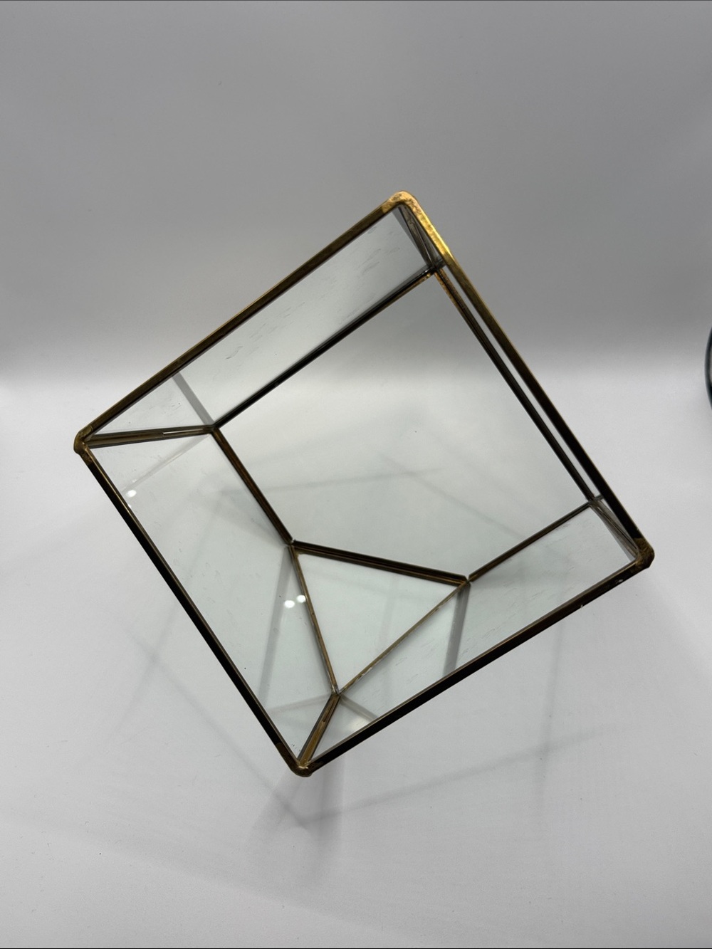 Geometric Glass Terrarium, Gold Cube Planter - Picture 2 of 6